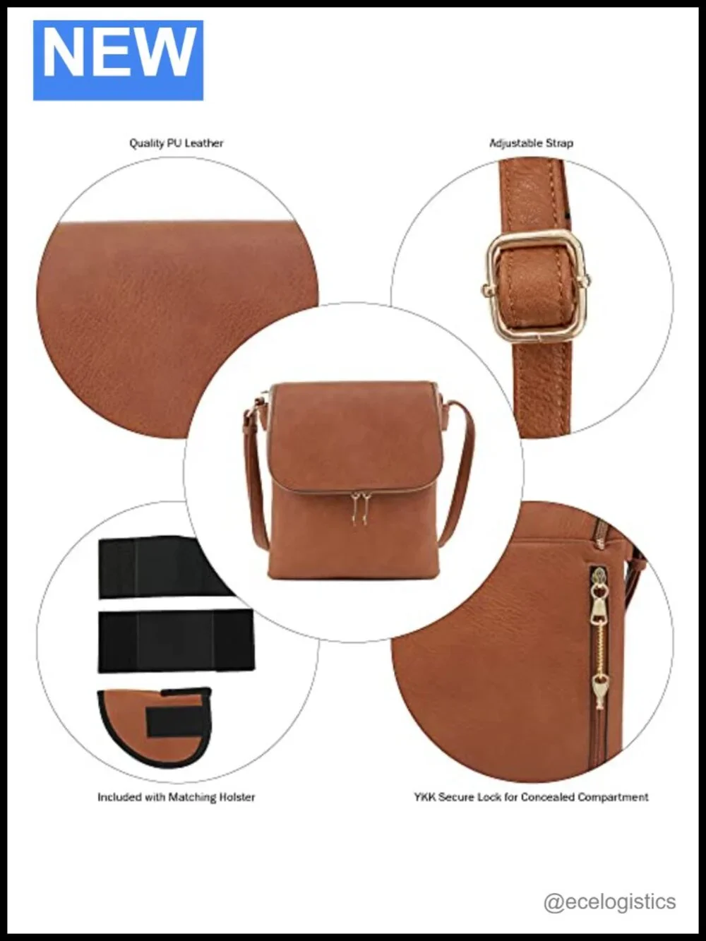 Concealed Carry Crossbody Bag with Lock & Key - Vegan PU Leather
